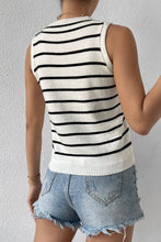 White Striped Round Neck Sweater Vest