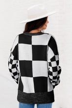 Flaxen Checkered Print Drop Shoulder Sweater