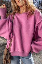 Bright Pink Sherpa Seamed Drop Shoulder Oversized Sweatshirt