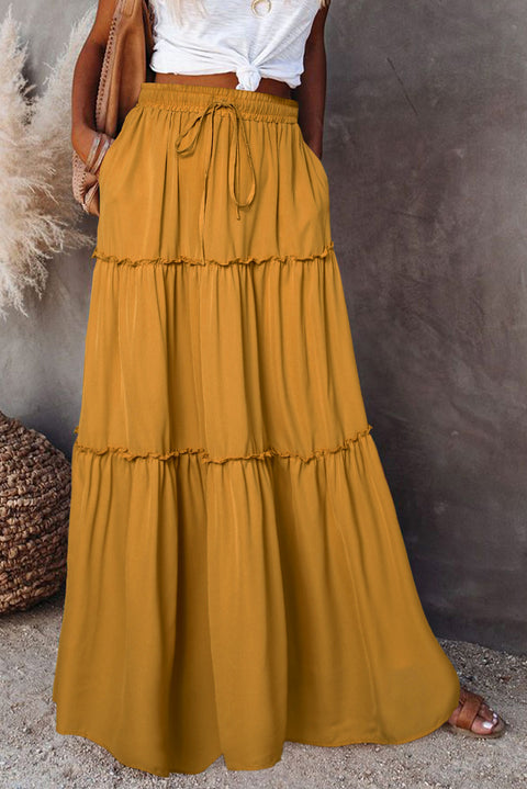 Frill Tiered Drawstring Waist Maxi Skirt