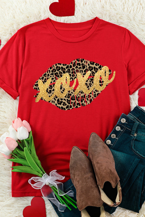 Caqui Camiseta gráfica de manga corta con estampado de leopardo AMEN