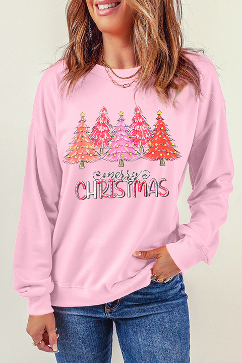 Pink Rhinestone Merry CHRISTMAS Christmas Tree Graphic Sweatshirt