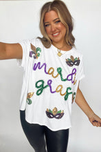 White Mardi Gras Tinsel Sequin Graphic T Shirt