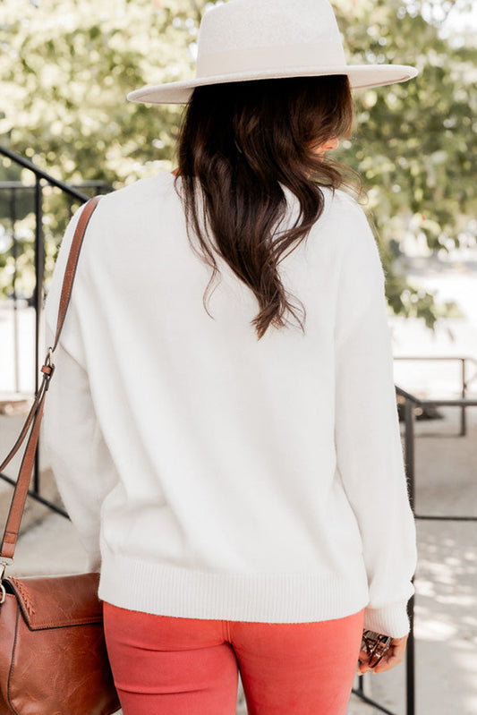 White Thankful Ivory Embroidered Sweater