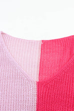 Pink Long Sleeve V-Neck Colorblock Sweater