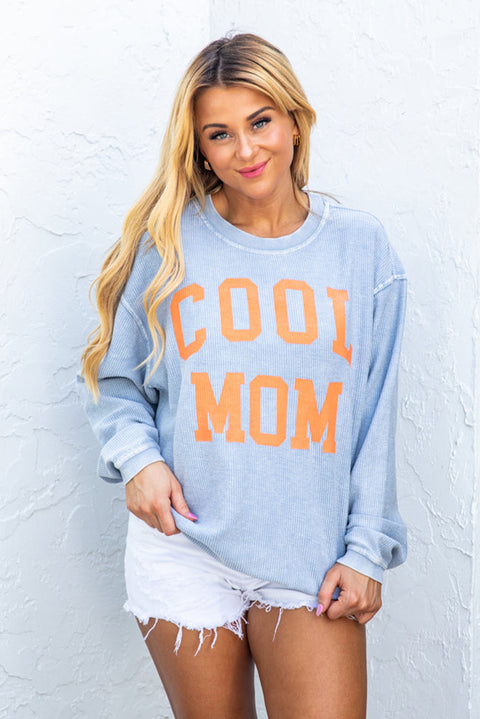 Gray Cool Mom Graphic Print Cording Sweatshirt