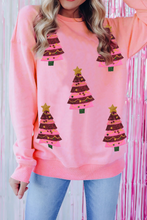 Pink Sequin Christmas Tree Graphic Drop Shoulder Sweatshirt