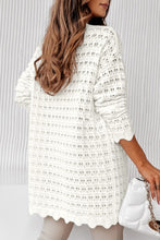 White Wavy Trim Open Knit Long Sleeve Cardigan