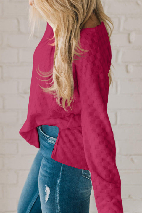 Rose Red Solid Textured Thumbhole Sleeve Top