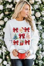 Beige Christmas Tree Bowknot Santa Clause Graphic Holiday Sweatshirt