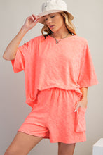 Grapefruit Orange Floral Textured Short Sleeve Top and Shorts Lounge Set