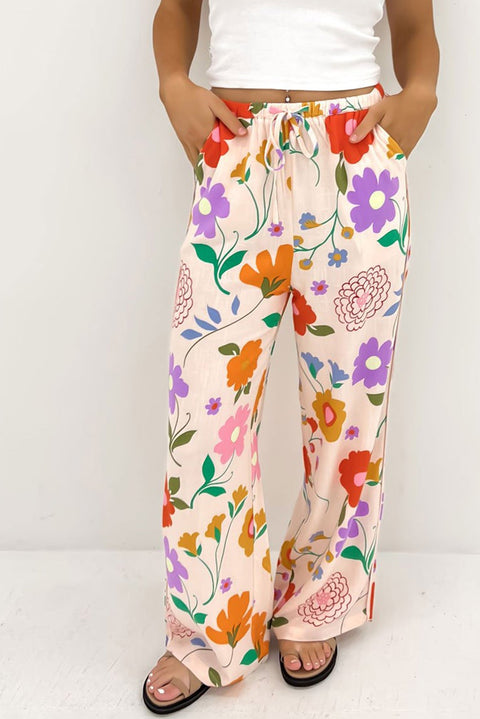 Orange Floral Printed Loose Pants