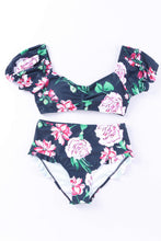 Orchid Printed Bubble Sleeve Bikini 2pcs Swimsuit