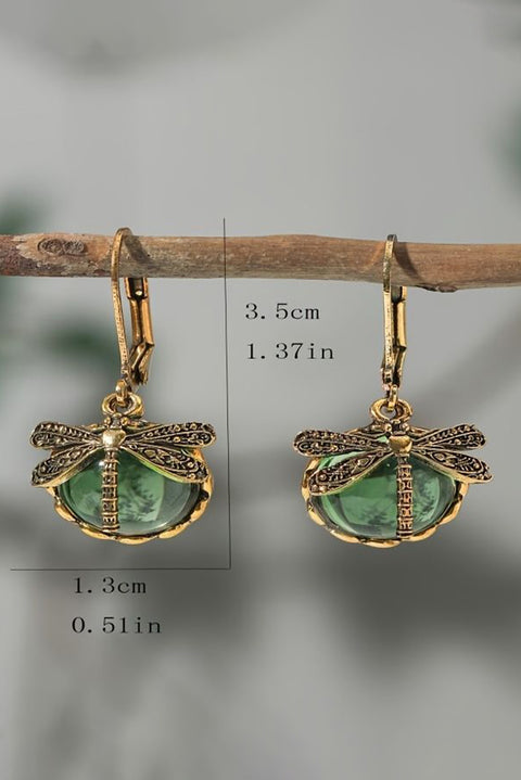 Grass Green Vintage Dragonfly Crystal Pendant Earrings