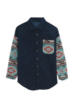 Aztec Pattern Sleeve Pocketed Corduroy Shacket