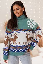 Canton Christmas Reindeer Snowflake Colorblock Turtleneck Sweater