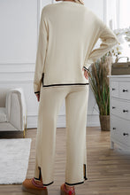 Apricot Contrast Trim Split Cuffs Long 2pcs Sweater Outfit Loungewear