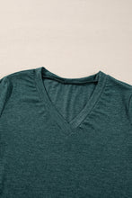 Mist Green Solid Color Long Sleeve V Neck Top