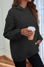 Black Solid Color Quilted Kangaroo Pocket Hoodie