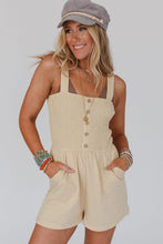 Beige Buttons Smocked Sleeveless Romper