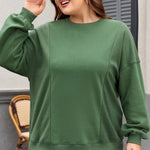 Blackish Green Loose Patchwork Crewneck Plus Size Sweatshirt