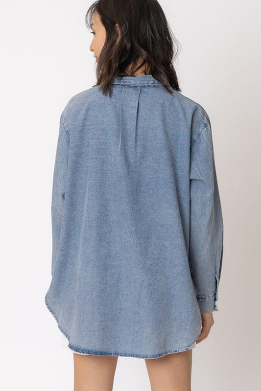 Sky Blue Vintage Washed Chest Pocket Denim Shirt