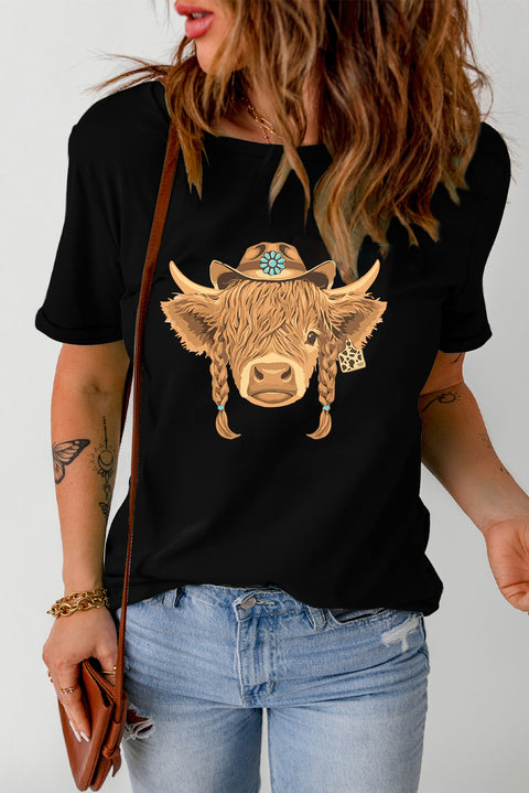 Black Western Heifer Graphic Fashion Cotton Tee