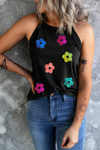 Black Sequin Flower Slim Fit Crewneck Tank Top