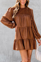 Chestnut Floral Lace Crochet Tiered Ruffled Mini Dress