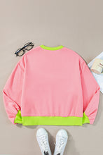 Pink Colorblock Bubble Sleeve Sweatshirt