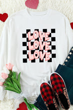 White Checkerboard LOVE Printed Round Neck Valentines Sweatshirt