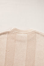 Pale Khaki Solid Color Cable Knit Ribbed Loose Sweater