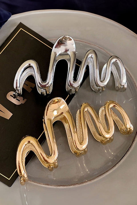 Gold Wave Shaped Plated Alloy Large Hair Clip