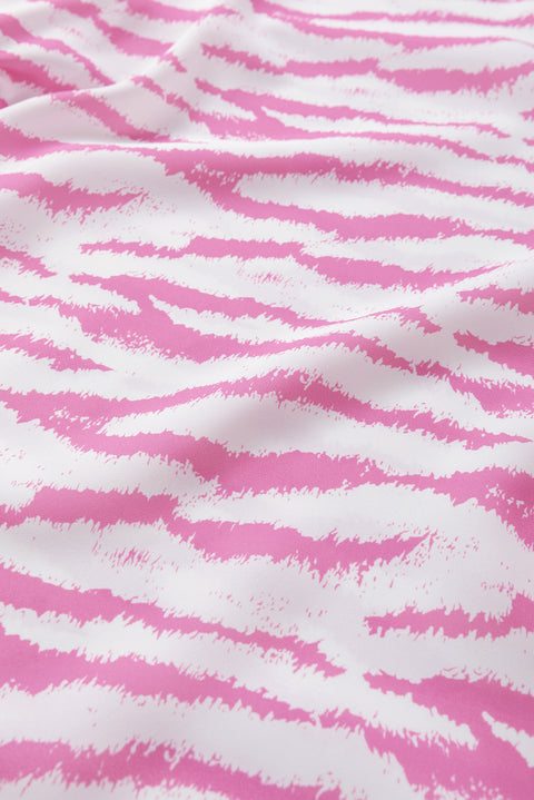 Rose Zebra Pattern V Neck Short Sleeve Blouse