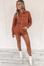 Gold Flame Long Sleeve Snap Buttons Distressed Denim Romper