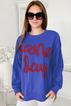 Dark Blue Tinsel Game Day Drop Shoulder Graphic Sweatshirt