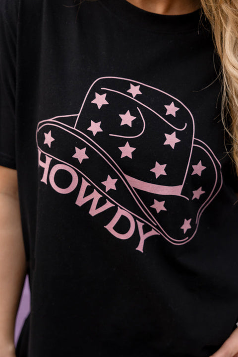 Black Cowboy Hat HOWDY Graphic T Shirt