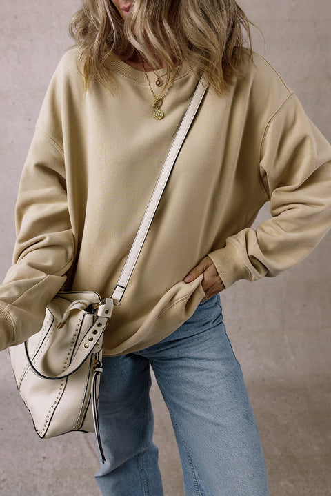 Parchment Solid Loose Crew Neck Fleece Sweatshirt