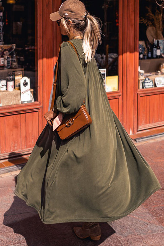 Green Lightweight Long Sleeve Open Front Duster Cardigan