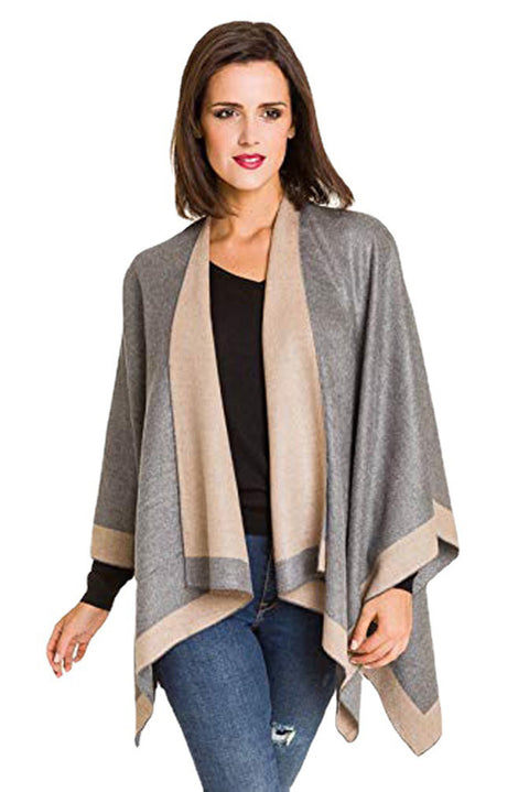 Dark Grey Color Block Wrap Shawl