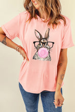 Pink Easter Rabbit Print Round Neck Casual Tee