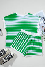 Dark Green Striped Cap Sleeve Tee and Shorts Set