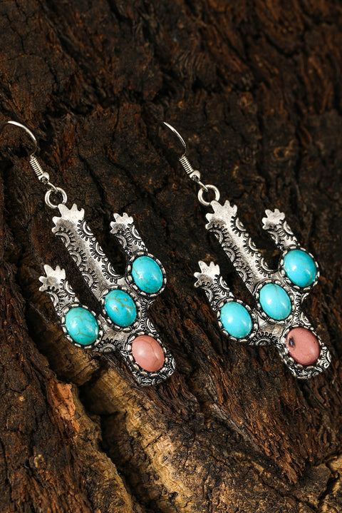 Light Blue Western Turquoise Decor Cactus Drop Earrings