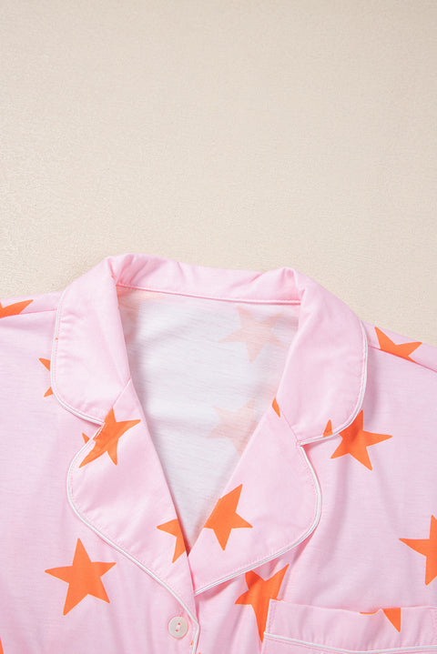 Pink Stars Short Sleeve Shirt and Shorts Bamboo Pajama Set