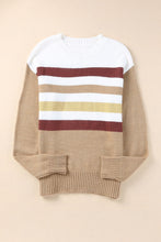 Khaki Crew Neck Striped Long Sleeve Sweater