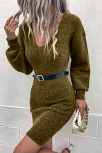 Green V Neck Bodycon Sweater Dress