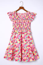 Multicolor Smocked Bodice Ruffle Trim Floral Dress