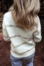 White Colorful Crossed Stitch Drop Shoulder Sweater