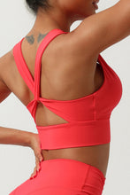 Tomato Red Sexy V Neck Crossed Cutout Gym Bra