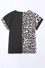 Contrast Solid Leopard Short Sleeve T-shirt Dress with Slits